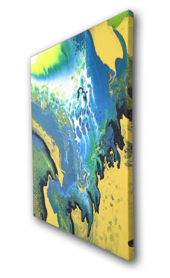 "Neon Waterfall" - Special Price - Original Abstract PMS Fluid Acrylic Painting, 18 x 24 inches