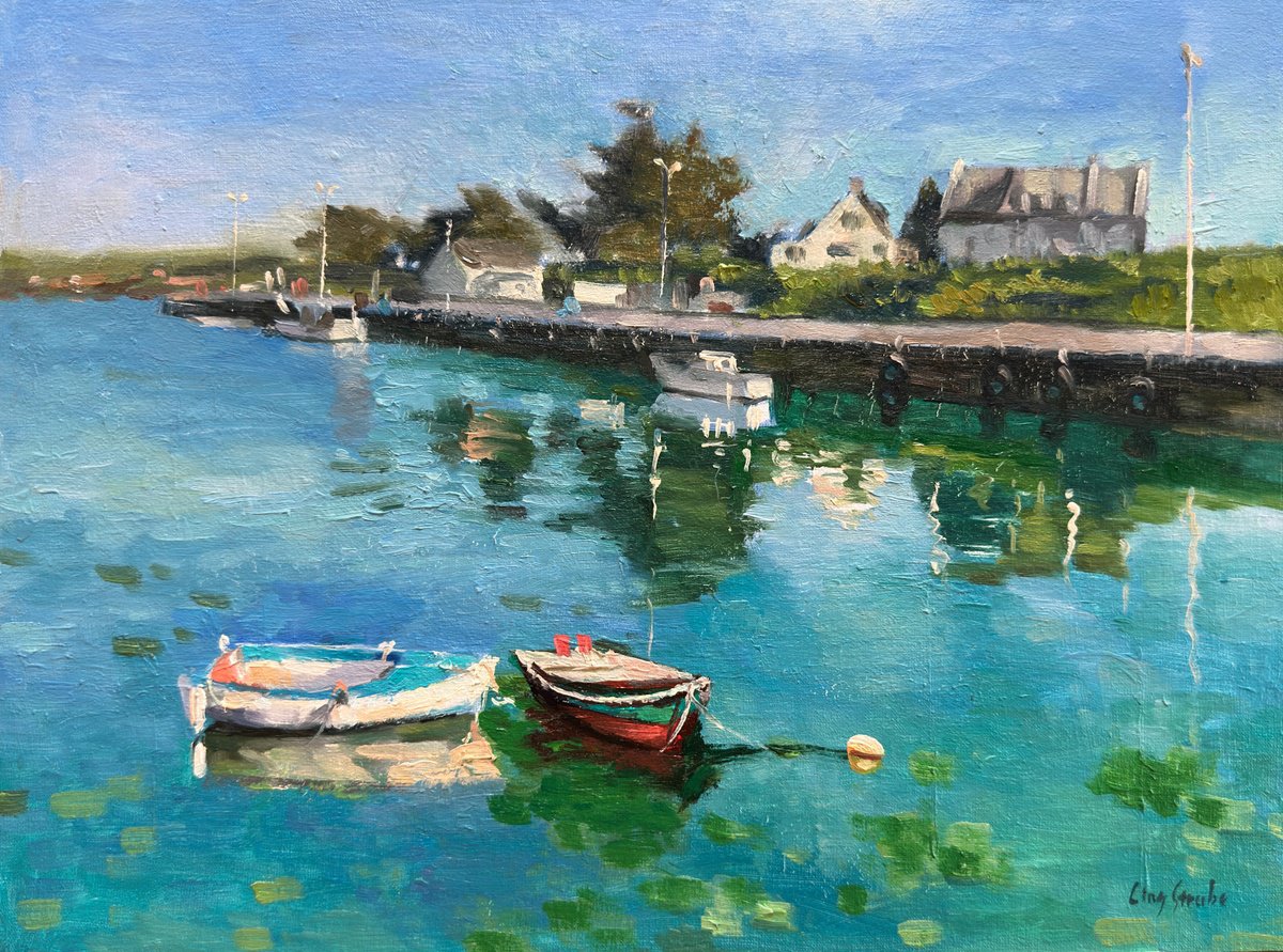 Impressionistic Landscape Oil Painting By Ling Strube, 16 X 12", Bretagne Seascape #6, Original Artwork