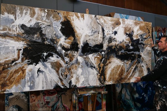 Peppered Raw 270cm x 120cm Oxide Black White Abstract Art