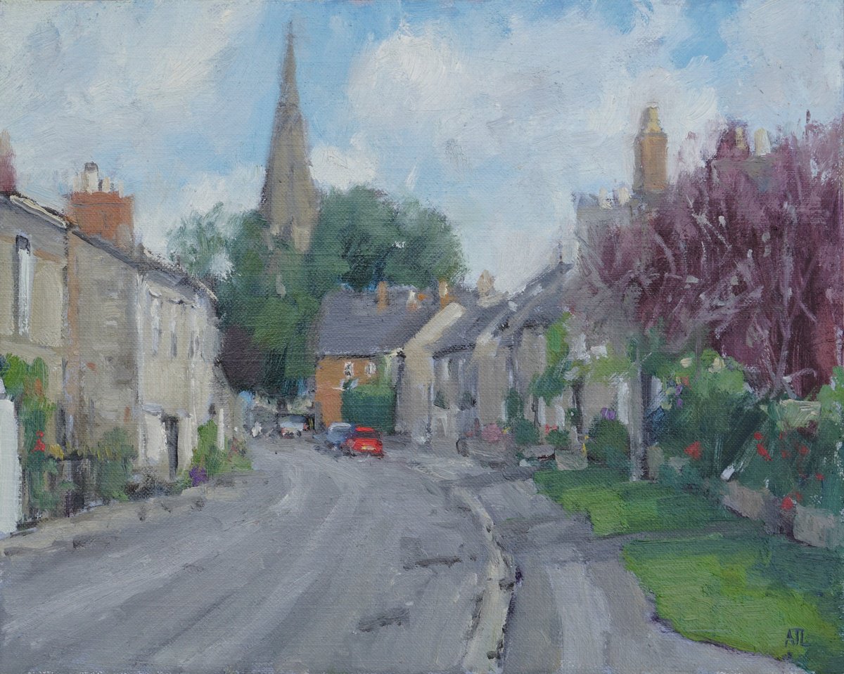 Impressionistic Cityscapes Oil Painting By Alex James Long, 12 X 9, Church View, Bampton, Original Artwork