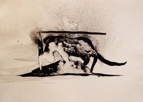 The Nocturnal Cat, ink drawing 29x42 cm by Frederic Belaubre
