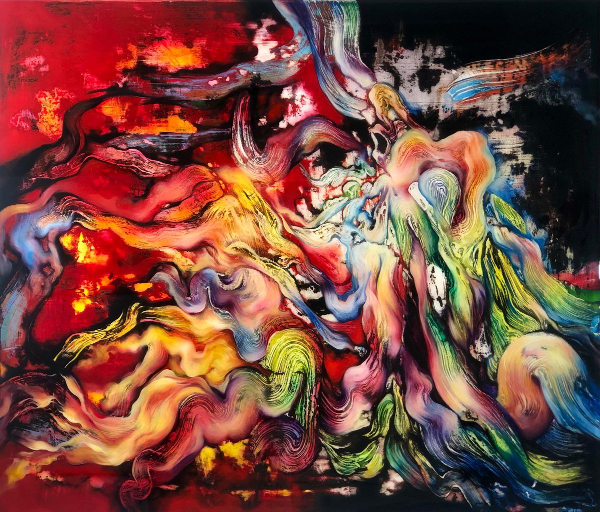 Abstract Painting By Marjan Fahimi, 40 X 34", The Flame, Original Artwork