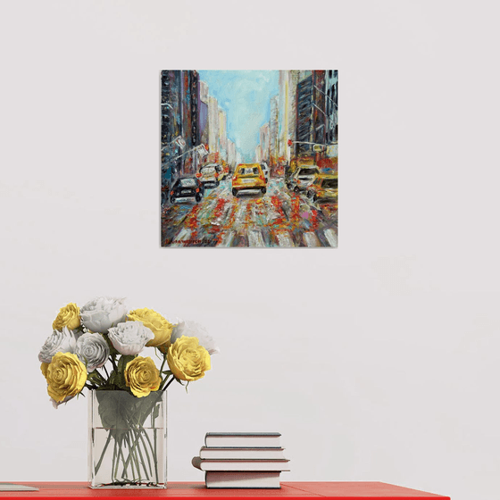 City Life | New York Urban Cityscape | Original Oil Artwork (2021) 12x12 in. (30x30 cm)