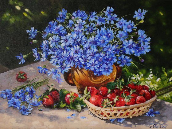 Blue Flowers Painting Oil