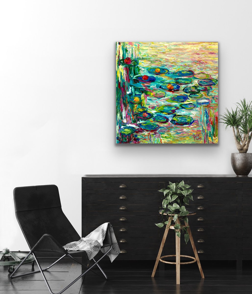 Expressive Abstract Oil Painting By Julia Borg, 35 X 35", "Spring Time", Original Artwork