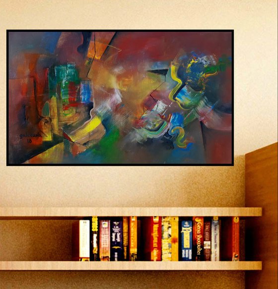 Horizontal Art Painting, Brown and Blue, Beautiful Abstract Painting, Journey Into The Unknown