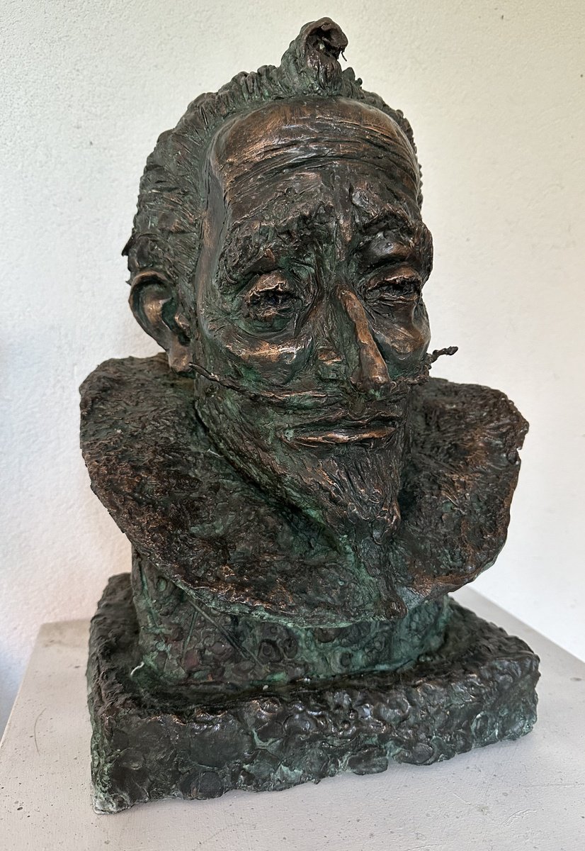 Expressive Portrait Bronze Sculpture By Toth Erno, 10 X 19", Cervanter (Don Quixote), Original Artwork