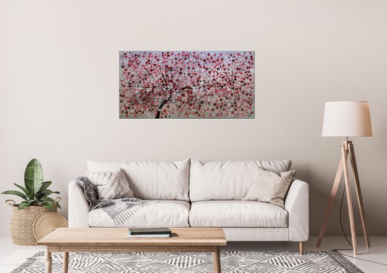 Cherry Tree - Large acrylic abstract painting cherry blossoms nature painting canvas wall art