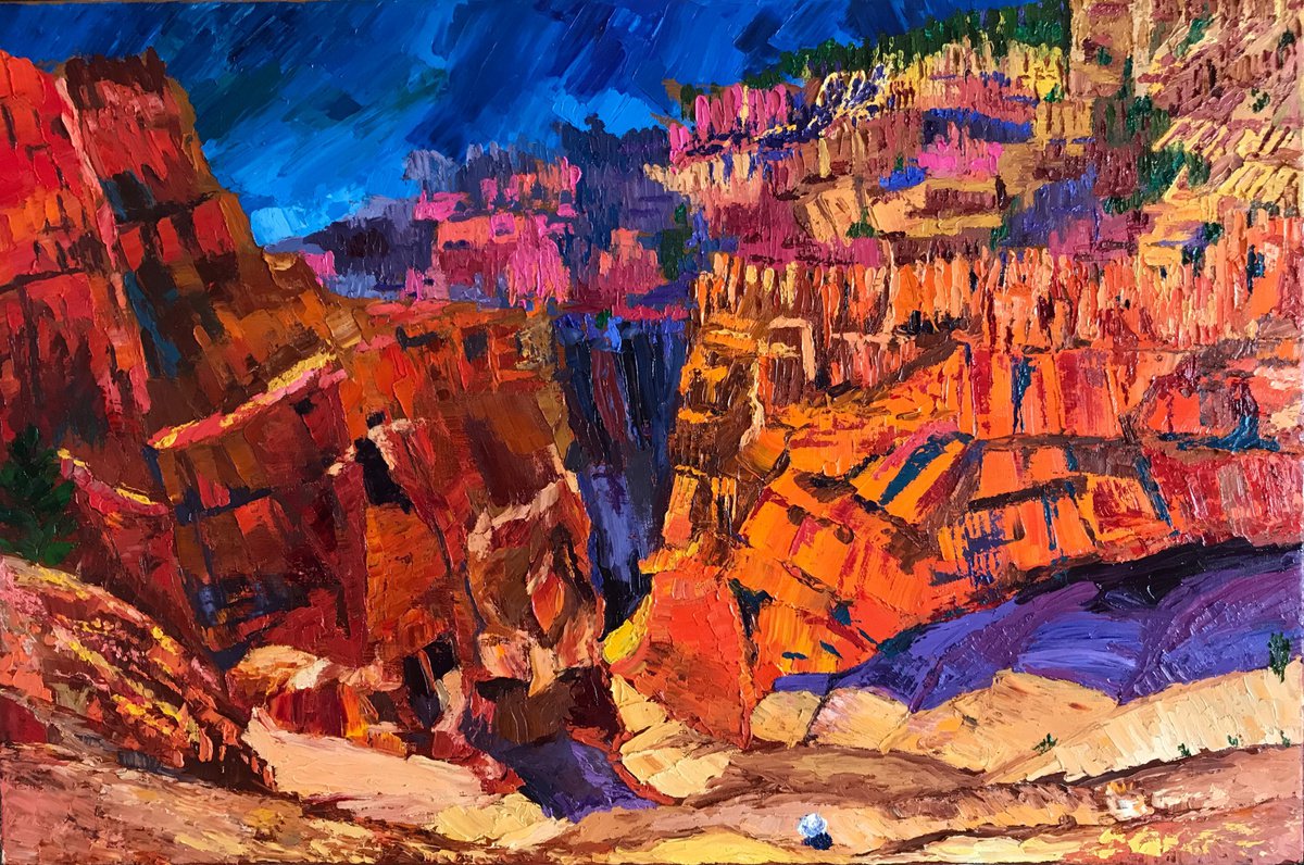 Impressionistic Landscape Oil Painting By Geeta Yerra, 35 X 24, Bryce Canyon Utah, Original Artwork
