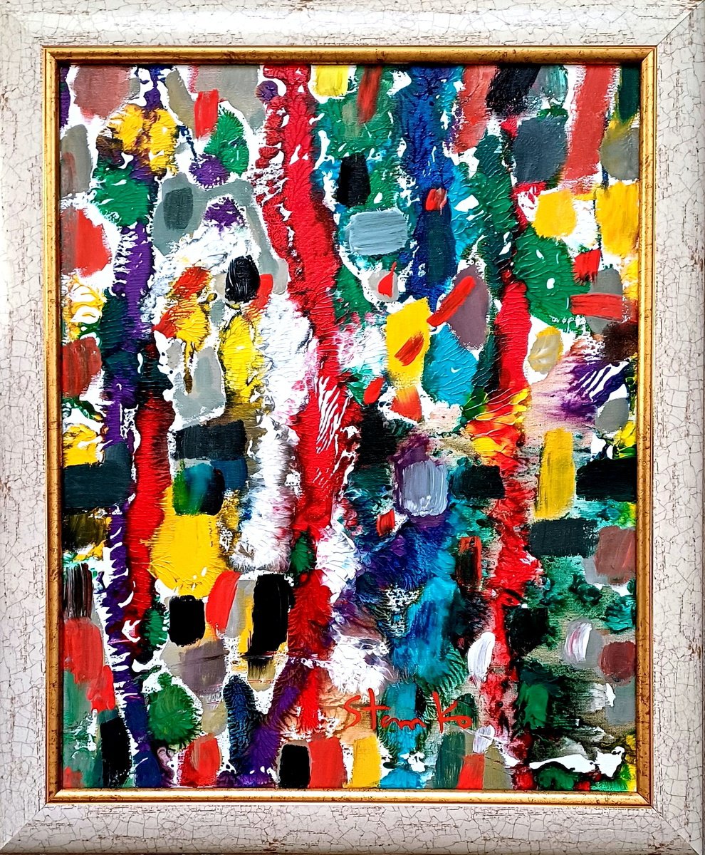 Abstract Acrylic Painting By Stanislav Bojankov, 20 X 24", Jam Session(Jazzy)-Xxi, Original Artwork