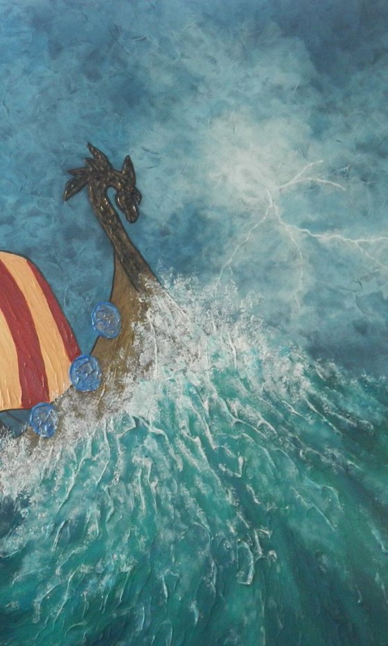 Dragon's Vengeance - Viking boat on stormy sea