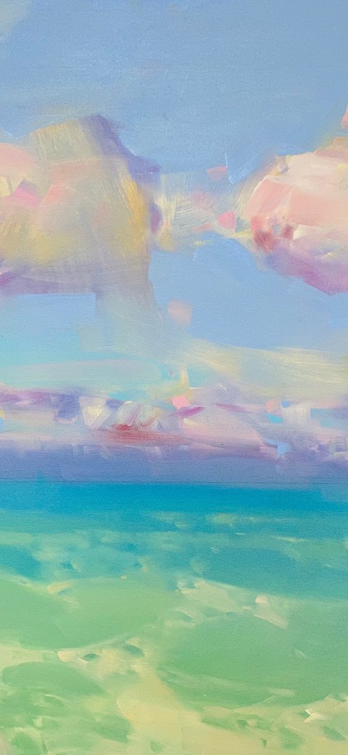 Turquoise Ocean, Original oil painting, Handmade artwork, One of a kind by Vahe Yeremyan