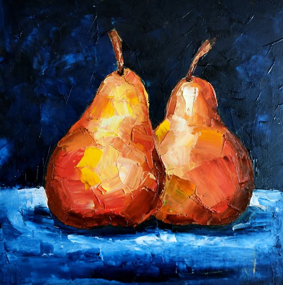 Pear Painting Original Art Couple Fruits Artwork Kitchen Still Life Wall Art