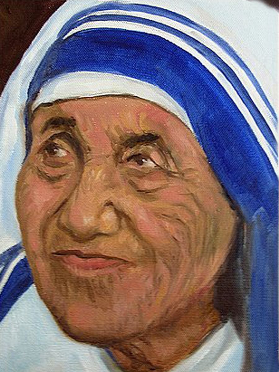 Mother Teresa Portrait of Love - Original art Oil on canvas 9x 12 by Asha Shenoy