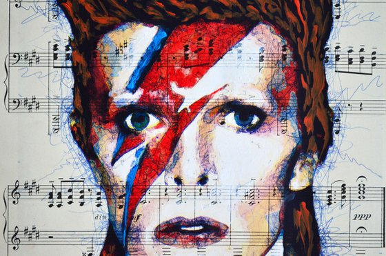 Ziggy Stardust - David Bowie - Collage Art on Vintage Music Sheet Page