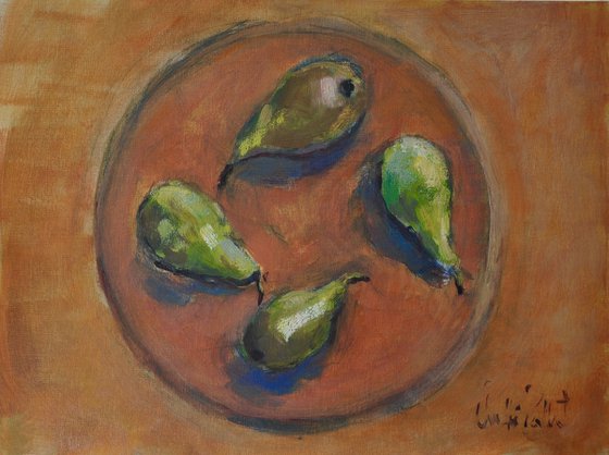 Four Pears on a Round Stool