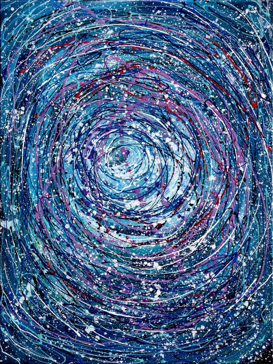 Abstract Star Trails Pollock Inspired Painting on Canvas - 18 "X 24" X 0.5"