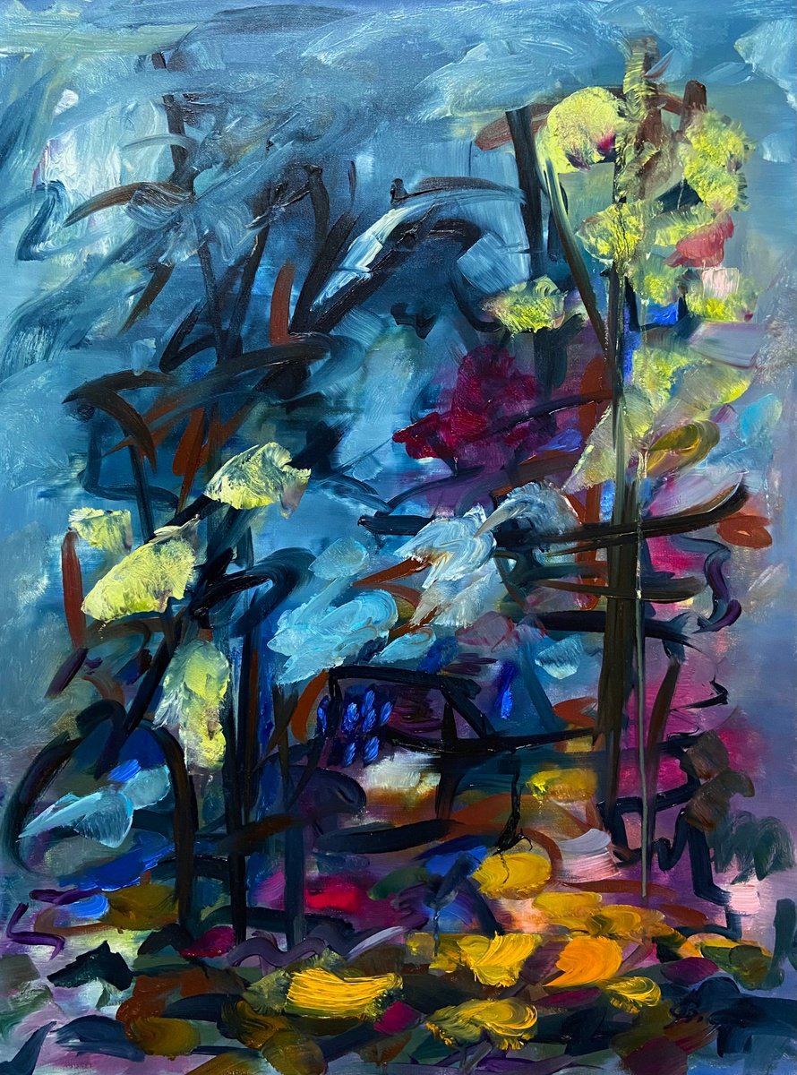 Abstract Landscape Oil Painting By Junija (Yuna) Galejeva, 24 X 31", Autumn Sketch, Original Artwork