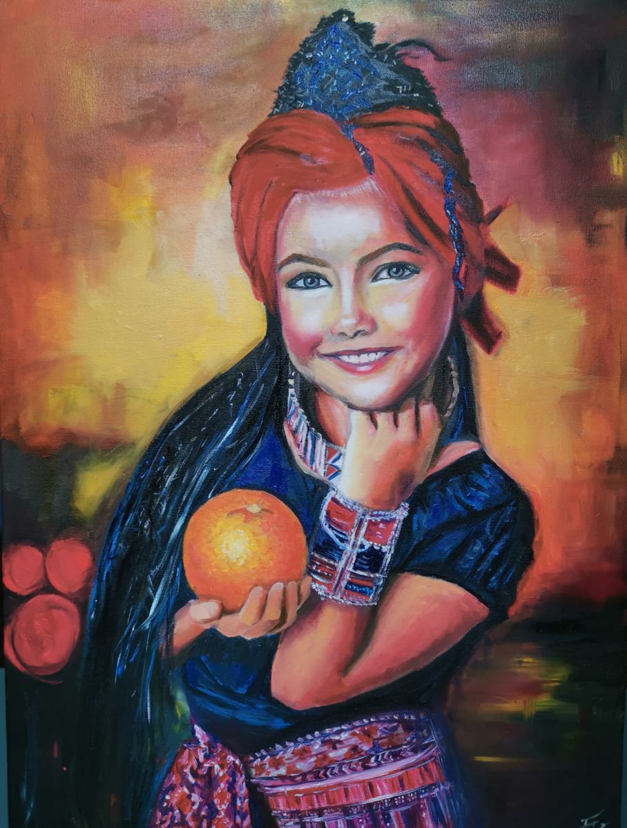 Girl with an orange by Elina Venkova