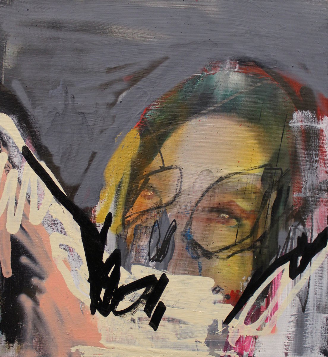 Expressive Portrait Oil Painting By Milos Hronec, 18 X 20", Pure Happiness Ii, Original Artwork