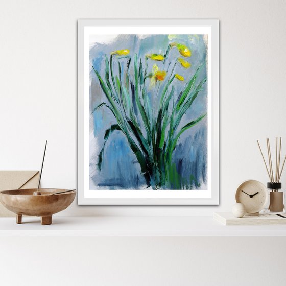 Vibrant Daffodils Flower Painting on Paper - Charming Floral Artwork