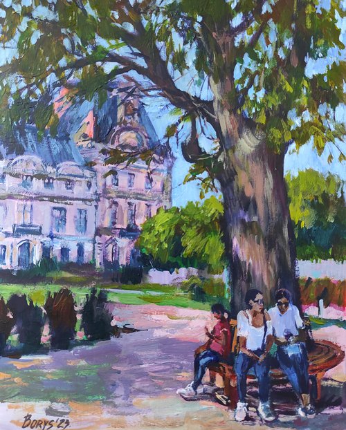 Women's conversation in a French park in Paris by Tetiana Borys