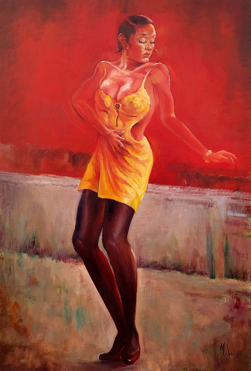 Expressive Portrait Oil Painting By Isabel Mahe, 21 X 32, Feeling Like Dancing, Original Artwork
