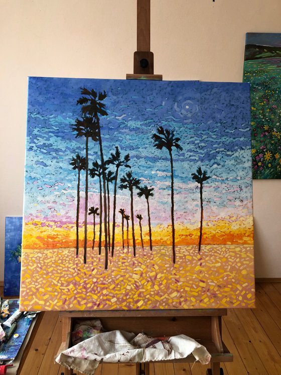 Large summer painting, beach scene