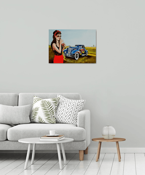 Pin up with vintage car