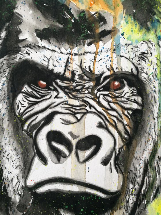 Big Boy. Watercolour Gorilla Painting on Paper. Free Worldwide Shipping