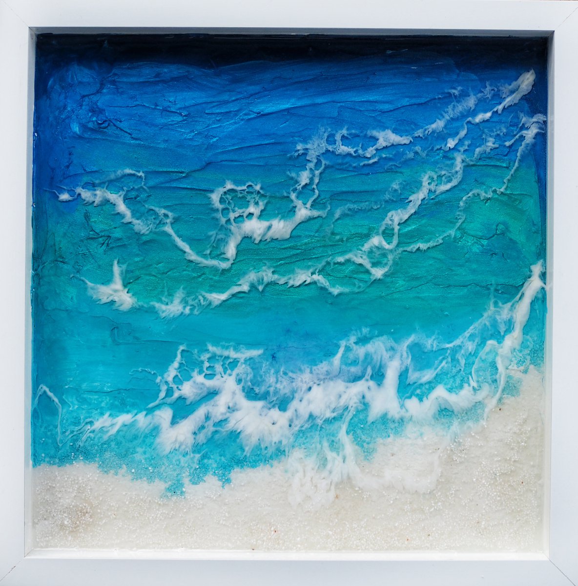 Impressionistic Landscape Painting By Delnara El, 14 X 14, My Private Tropical Beach, Original Artwork