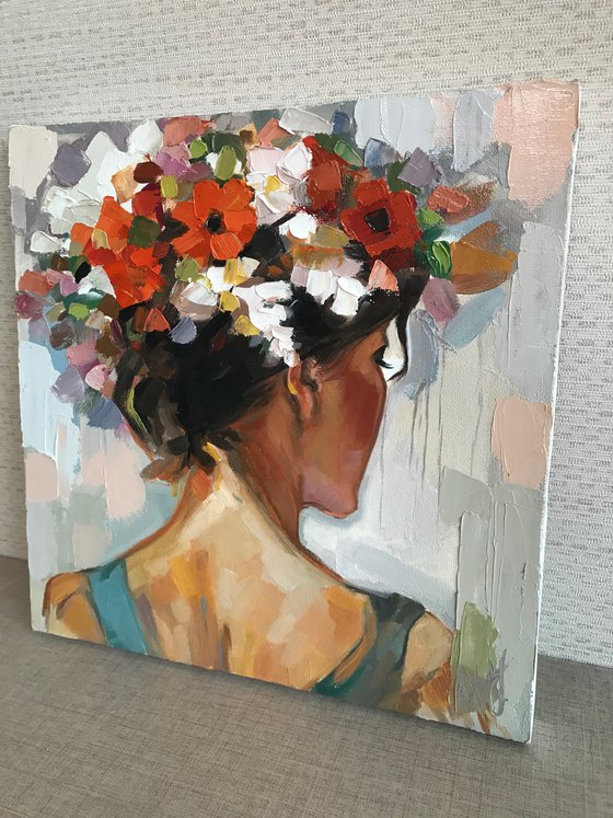 Woman with flowers 22x22cm