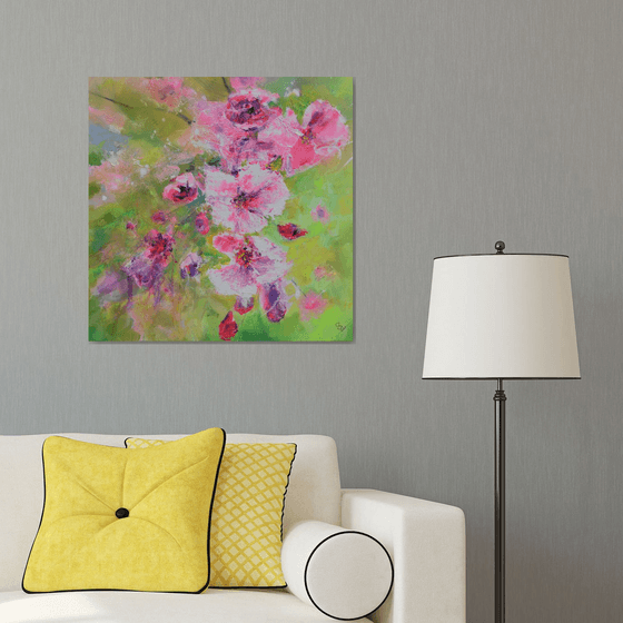 Cherry Flowers in Light Greens