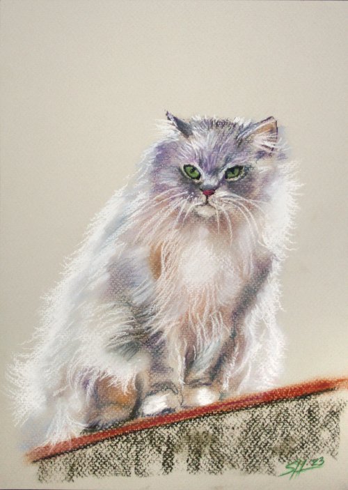 Cat / ORIGINAL SOFT PASTEL PAINTING by Salana Art Gallery