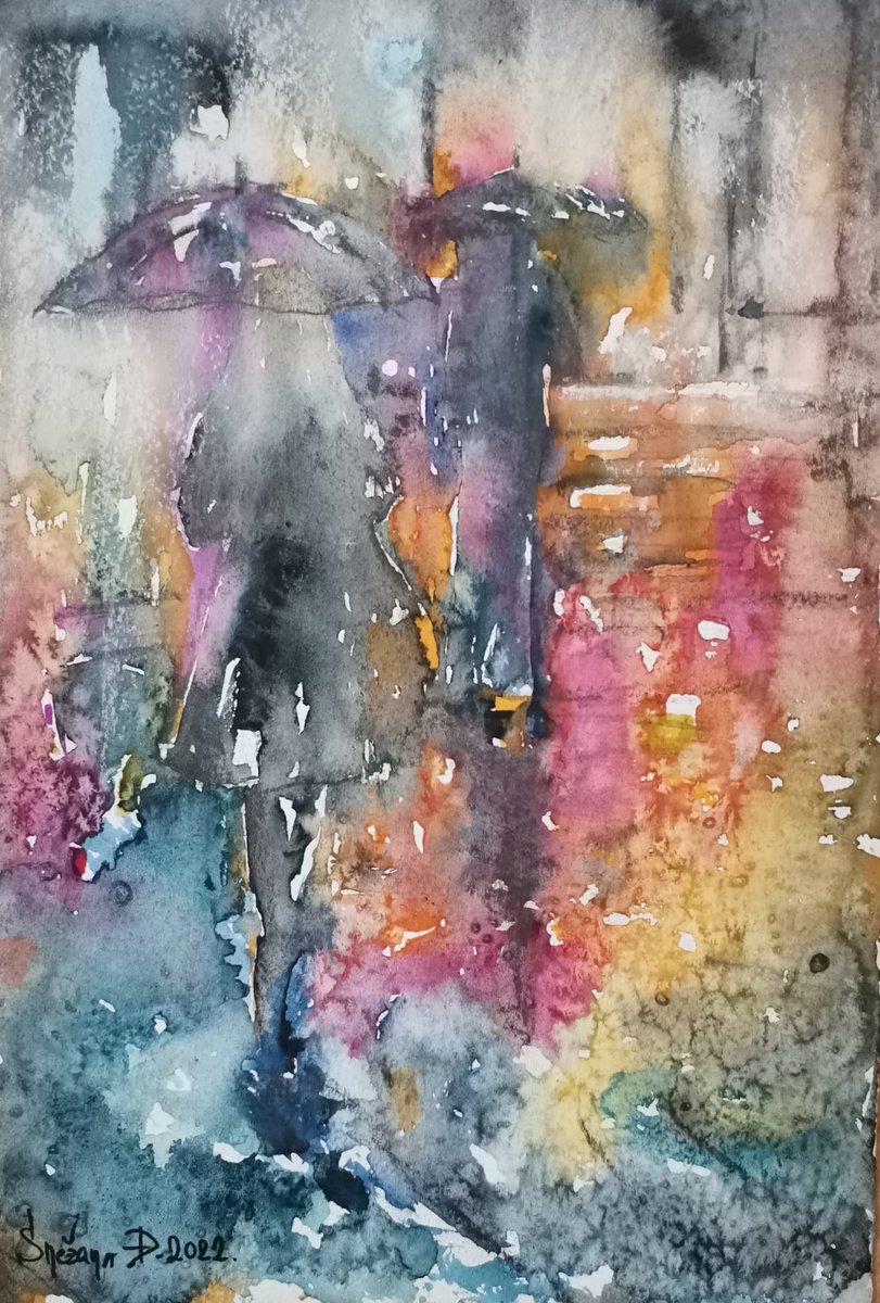 Abstract Watercolour , Rainy January Night In Paris By Snezana Djordjevic, 7 X 11, Artwork For Sale On Artfinder