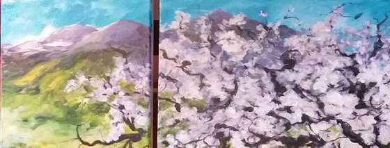 "Almond Trees in landscape "triptych