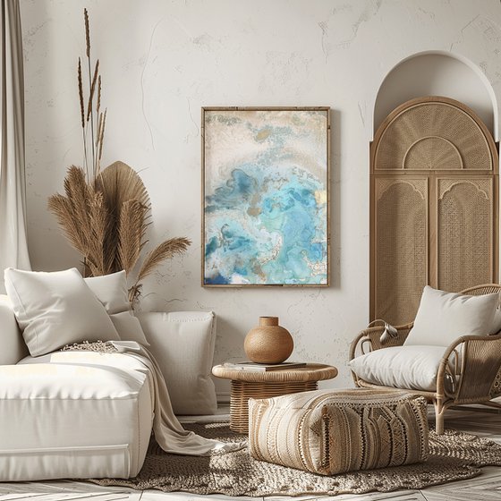 Aqua Gold Abstract Painting