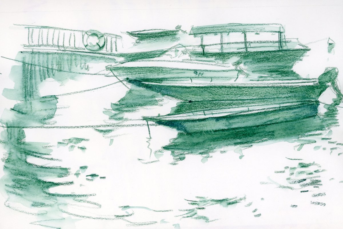 Boats of the Loire. Drawing #3. by Tatyana Tokareva