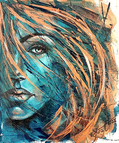 "Ginger wind I" 24x30x0.3cm Original acrylic painting on board,ready to hang by Elena Kraft