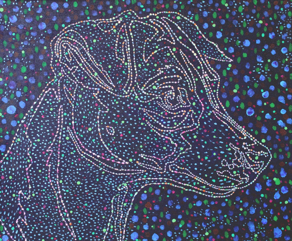 Expressive Animal Acrylic Painting By Tingqun Zhang, 24 X 20", Handsome Dog, Original Artwork