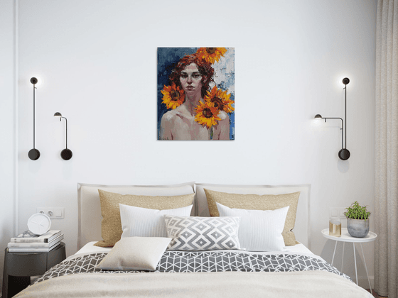 Girl with Sunflowers Portrait