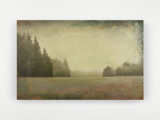 Distant Fog 220105, evergreen trees tonal landscape