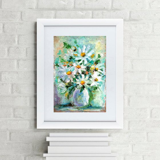 Summer Bouquet, Daisy Painting Floral Original Wall Art Flower Bouquet Artwork