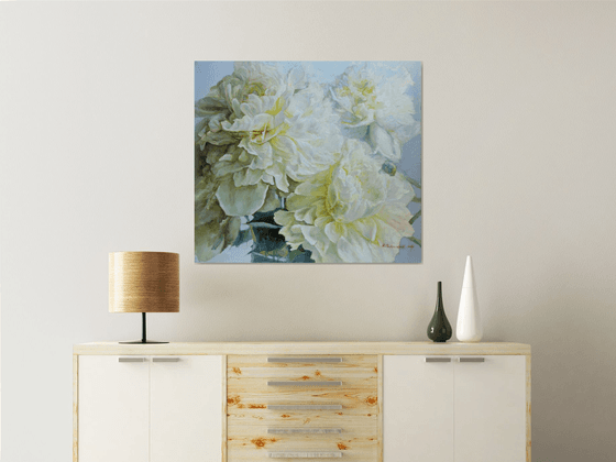 Three white peonies 90x80