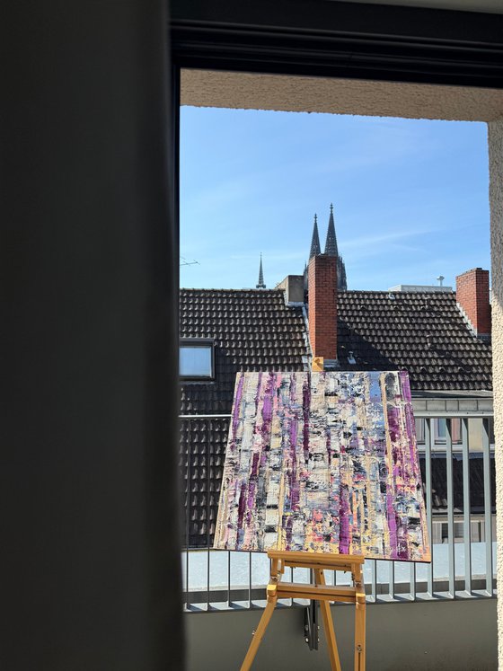 Purple forest in the fog