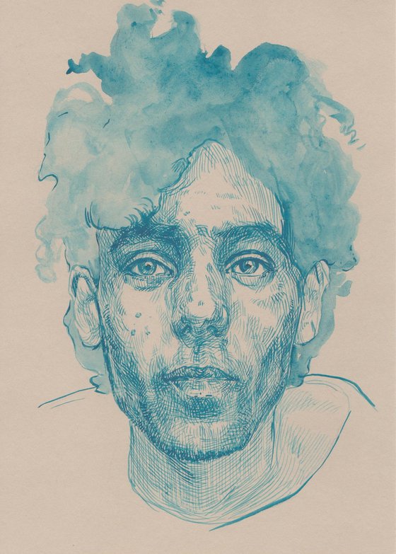 Turquoise man portrait
