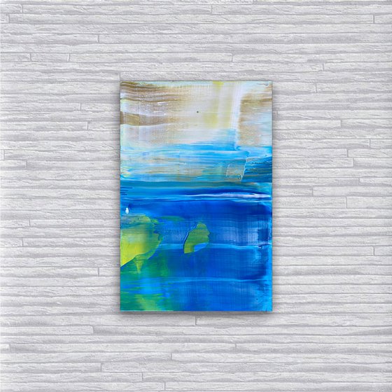 "By The Sea" - FREE USA SHIPPING - Original PMS Abstract Acrylic Painting On Reclaimed Wood Panel - 11.5" x 17.5"