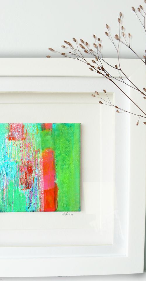 Framed ready to hang mini original abstract #214 by Carolynne Coulson