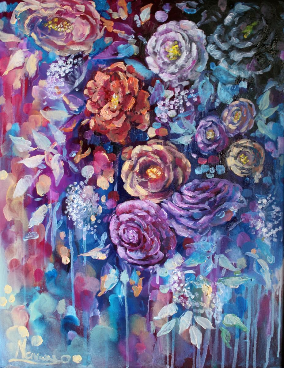 abstract floral painting Twilight by Lena Navarro