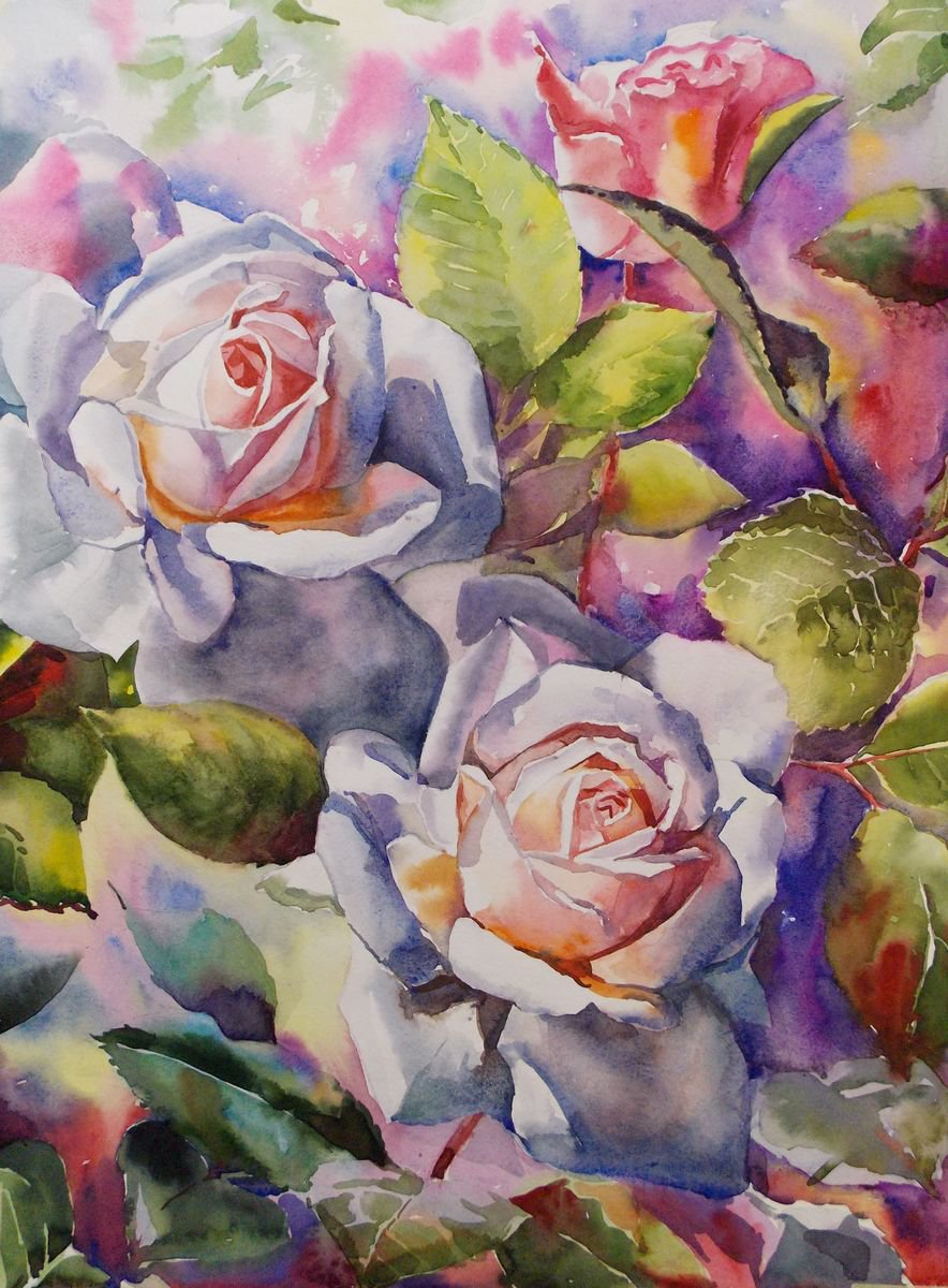 Photorealistic Botanical Watercolour By Yurii Pashkov, 15 X 20", Roses#3, Original Artwork